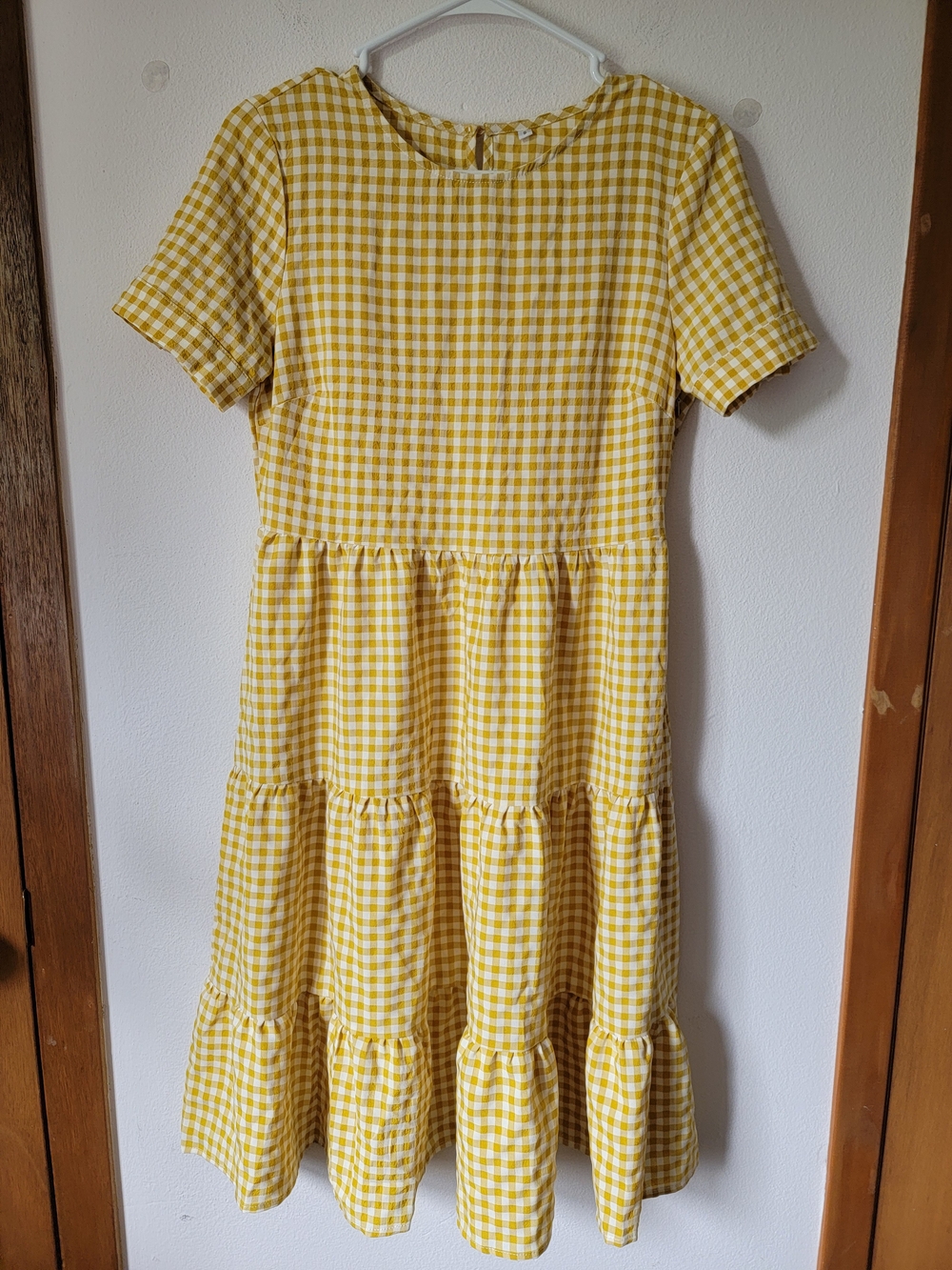 *SALE 2/$20* Womens Yellow Gingham Tiered Mini Dress 100% Cotton Size S - Picture 1 of 14